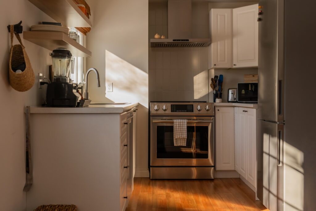 person preparing a quick healthy breakfast in a bright modern kitchen, morning sunlight, fresh ingredients on counter